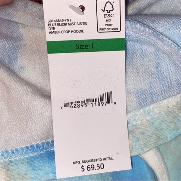 Frayed Jeans Amber Crop Hoodie  Blue Elixir Mist Air Tie Dye Women’s Size Large - Picture 4 of 4